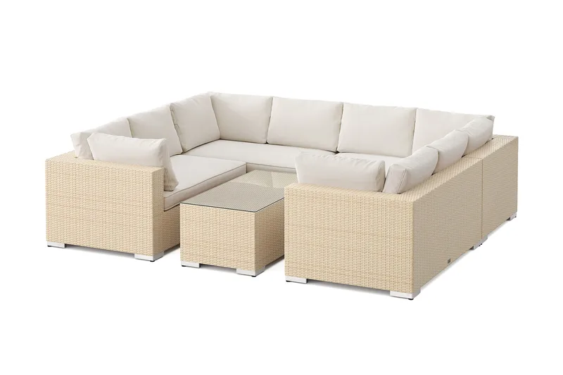 Bahamas U-formet utendørs loungegruppe med lukket avslutning, 8-seters med bord, Beige