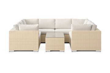 Bahamas U-formet utendørs loungegruppe med lukket avslutning, 8-seters med bord - Beige - Hagemøbler & utemiljø - Loungemøbler - Loungegrupper