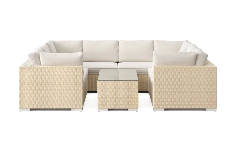 Bahamas U-formet utendørs loungegruppe med lukket avslutning, 8-seters med bord - Beige - Hagemøbler & utemiljø - Loungemøbler - Loungegrupper