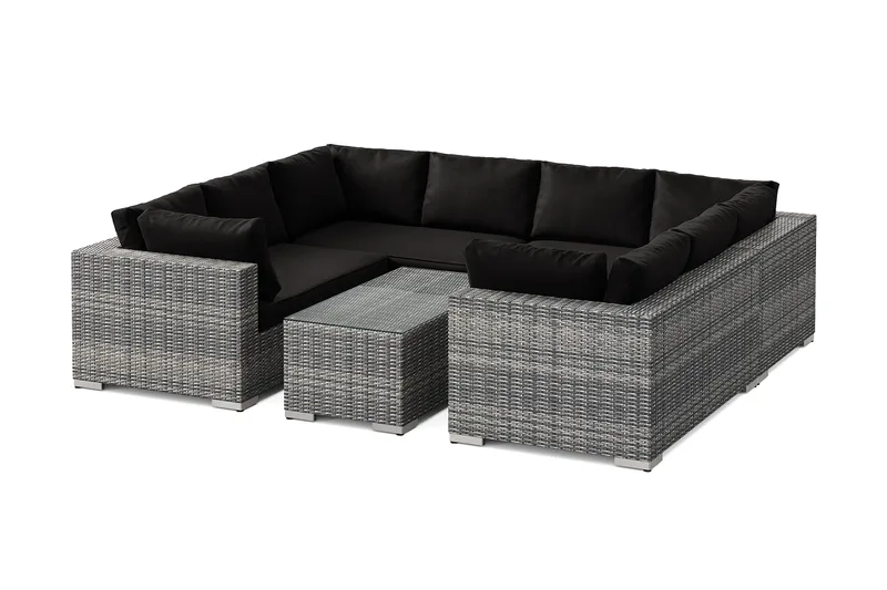 Bahamas U-formet utendørs loungegruppe med lukket avslutning, 8-seters med bord, Grå