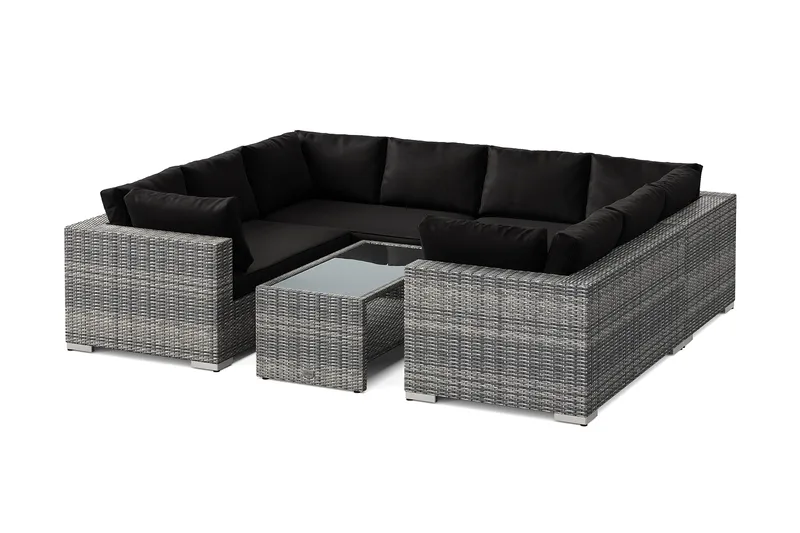 Bahamas U-formet utendørs loungegruppe med lukket avslutning, 8-seters med bord og hylle, Grå