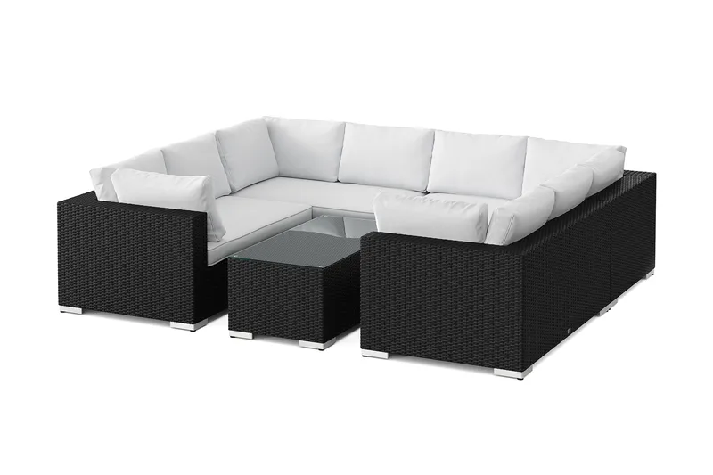 Bahamas U-formet utendørs loungegruppe med lukket avslutning, 8-seters med bord, Svart
