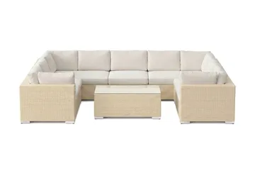 Bahamas U-formet utendørs loungegruppe med lukket avslutning, 9-seters med bord - Beige - Hagemøbler & utemiljø - Loungemøbler - Loungegrupper