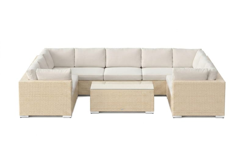 Bahamas U-formet utendørs loungegruppe med lukket avslutning, 9-seters med bord - Beige - Hagemøbler & utemiljø - Loungemøbler - Loungegrupper