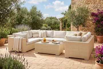 Bahamas U-formet utendørs loungegruppe med lukket avslutning, 9-seters med bord - Beige - Hagemøbler & utemiljø - Loungemøbler - Loungegrupper
