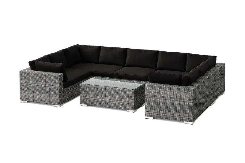 Bahamas U-formet utendørs loungegruppe med lukket avslutning, 9-seters med bord, Grå