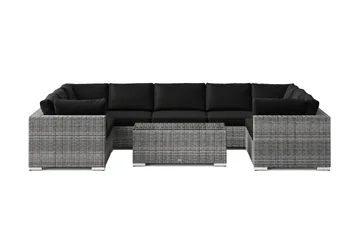 Bahamas U-formet utendørs loungegruppe med lukket avslutning, 9-seters med bord - Grå - Hagemøbler & utemiljø - Loungemøbler - Loungegrupper