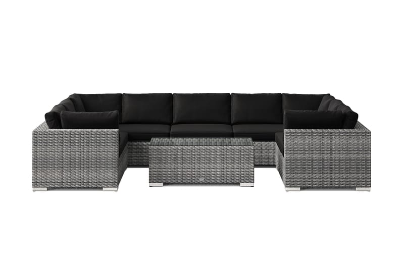 Bahamas U-formet utendørs loungegruppe med lukket avslutning, 9-seters med bord - Grå - Hagemøbler & utemiljø - Loungemøbler - Loungegrupper