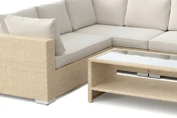 Bahamas U-formet utendørs loungegruppe med lukket avslutning, 9-seters med bord og hylle - Beige - Hagemøbler & utemiljø - Loungemøbler - Loungegrupper