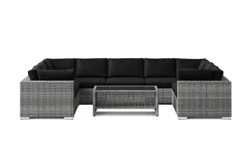 Bahamas U-formet utendørs loungegruppe med lukket avslutning, 9-seters med bord og hylle - Grå - Hagemøbler & utemiljø - Loungemøbler - Loungegrupper