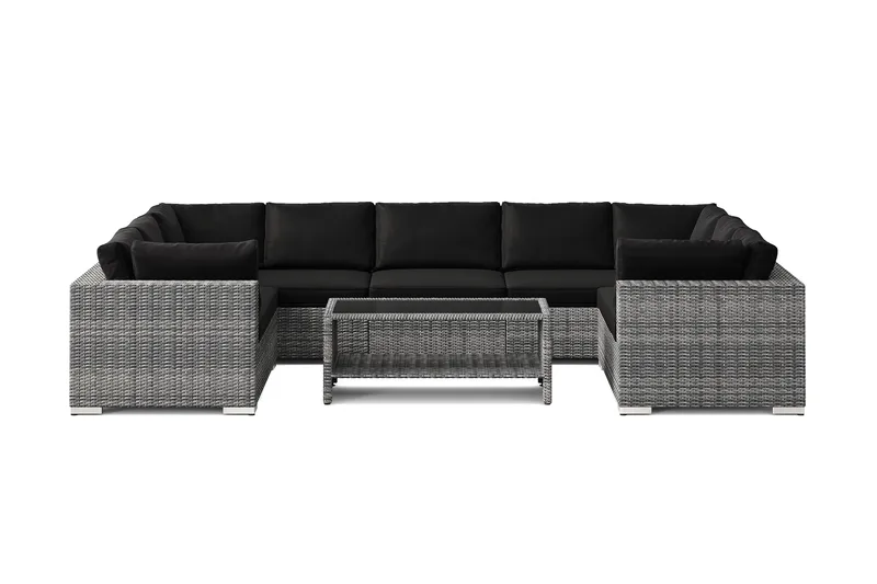 Bahamas U-formet utendørs loungegruppe med lukket avslutning, 9-seters med bord og hylle - Grå - Hagemøbler & utemiljø - Loungemøbler - Loungegrupper