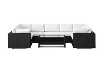 Bahamas U-formet utendørs loungegruppe med lukket avslutning, 9-seters med bord og hylle - Svart - Hagemøbler & utemiljø - Loungemøbler - Loungegrupper