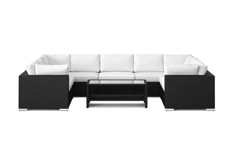 Bahamas U-formet utendørs loungegruppe med lukket avslutning, 9-seters med bord og hylle - Svart - Hagemøbler & utemiljø - Loungemøbler - Loungegrupper