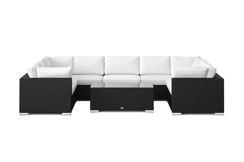 Bahamas U-formet utendørs loungegruppe med lukket avslutning, 9-seters med bord - Svart - Hagemøbler & utemiljø - Loungemøbler - Loungegrupper