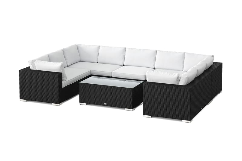 Bahamas U-formet utendørs loungegruppe med lukket avslutning, 9-seters med bord, Svart