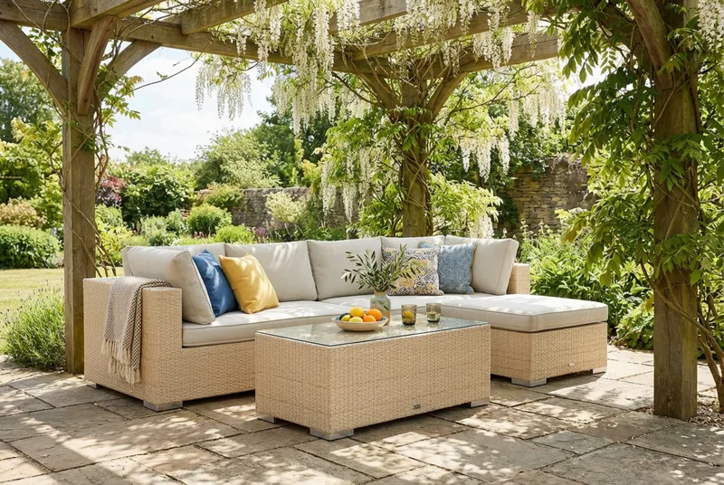 Bahamas utendørs divansofa 5-seters med vendbar divan og bord - Beige - Hagemøbler & utemiljø - Loungemøbler - Loungegrupper