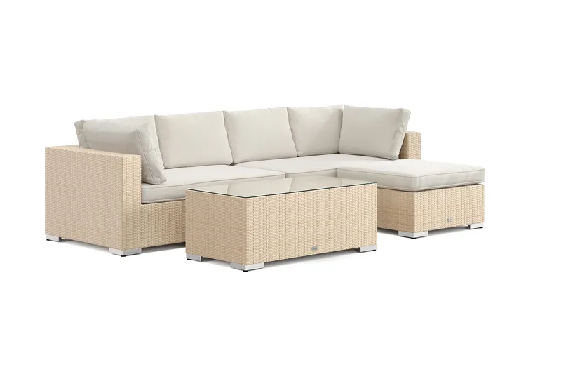 Bahamas utendørs divansofa 5-seters med vendbar divan og bord, Beige