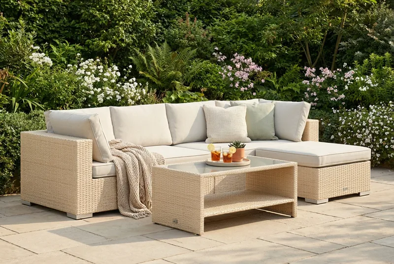 Bahamas utendørs divansofa 5-seters med vendbar divan og bord med hylle - Beige - Hagemøbler & utemiljø - Loungemøbler - Loungegrupper