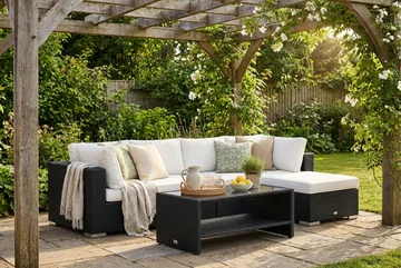 Bahamas utendørs divansofa 5-seters med vendbar divan og bord med hylle - Svart - Hagemøbler & utemiljø - Loungemøbler - Loungegrupper