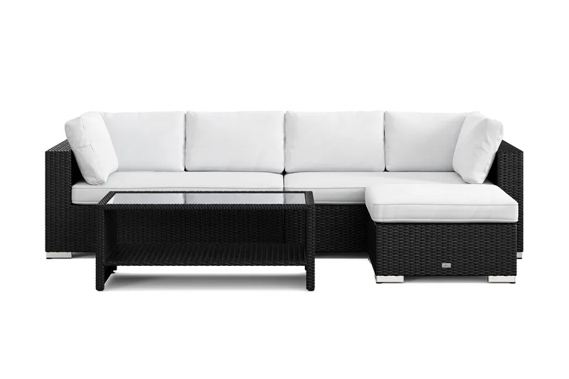 Bahamas utendørs divansofa 5-seters med vendbar divan og bord med hylle - Svart - Hagemøbler & utemiljø - Loungemøbler - Loungegrupper