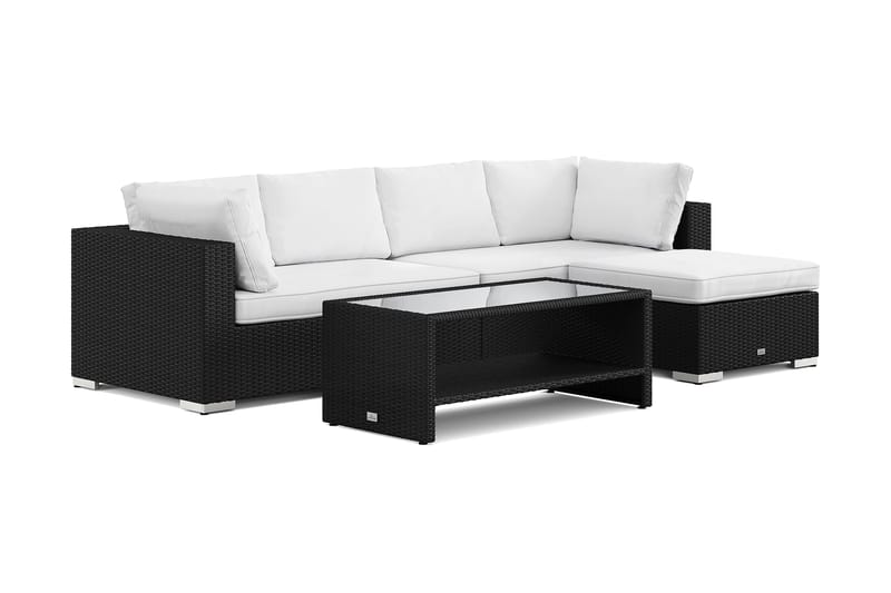 Bahamas utendørs divansofa 5-seters med vendbar divan og bord med hylle, Svart