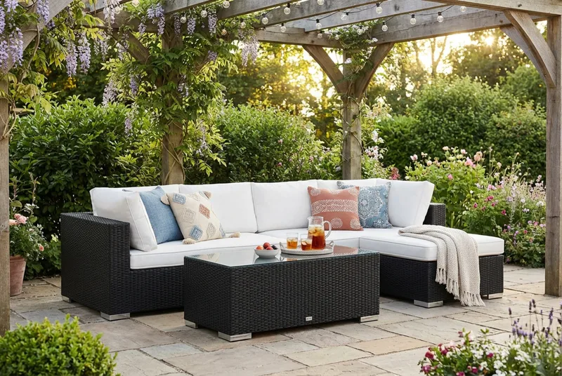 Bahamas utendørs divansofa 5-seters med vendbar divan og bord - Svart - Hagemøbler & utemiljø - Loungemøbler - Loungegrupper