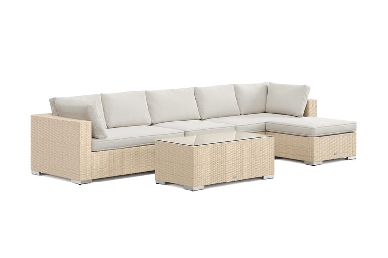 Bahamas utendørs divansofa 6-seters med vendbar divan og bord, Beige