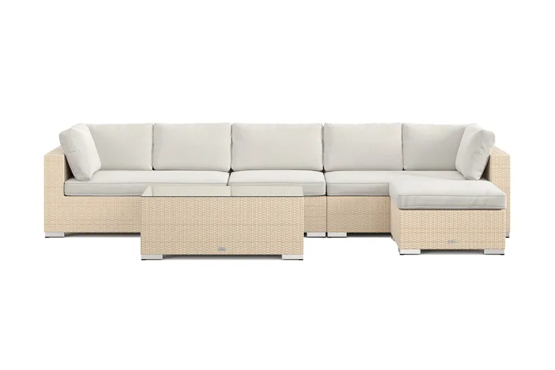 Bahamas utendørs divansofa 6-seters med vendbar divan og bord - Beige - Hagemøbler & utemiljø - Loungemøbler - Loungegrupper