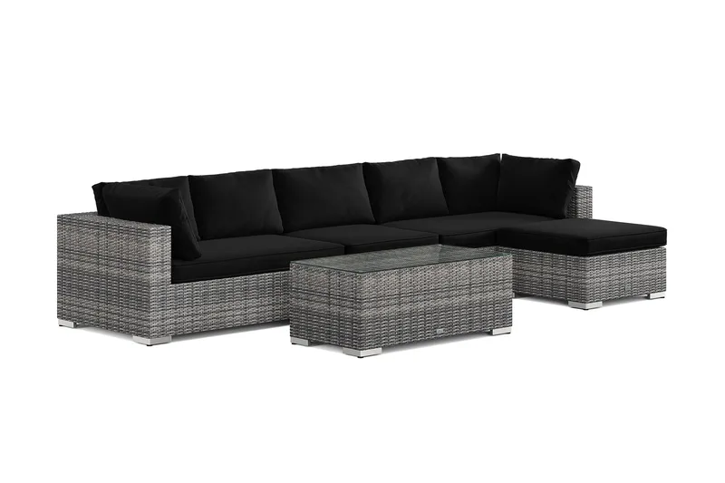 Bahamas utendørs divansofa 6-seters med vendbar divan og bord, Grå