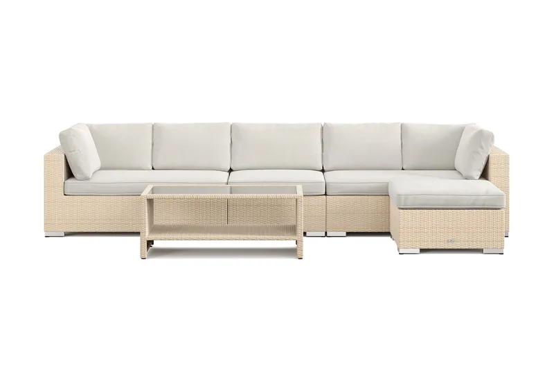 Bahamas utendørs divansofa 6-seters med vendbar divan og bord med hylle - Beige - Hagemøbler & utemiljø - Loungemøbler - Loungegrupper