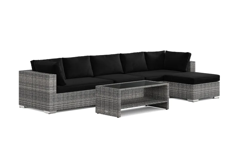 Bahamas utendørs divansofa 6-seters med vendbar divan og bord med hylle, Grå