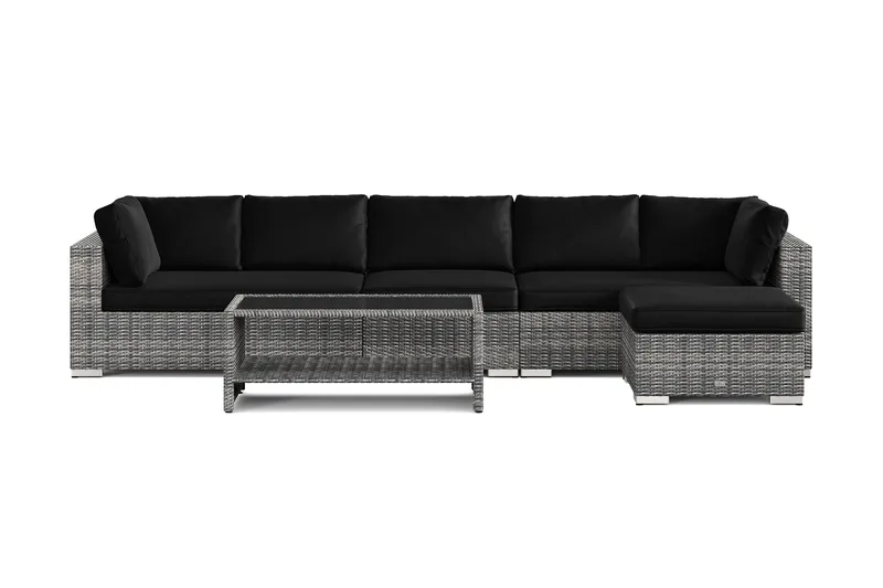 Bahamas utendørs divansofa 6-seters med vendbar divan og bord med hylle - Grå - Hagemøbler & utemiljø - Loungemøbler - Loungegrupper