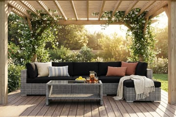 Bahamas utendørs divansofa 6-seters med vendbar divan og bord med hylle - Grå - Hagemøbler & utemiljø - Loungemøbler - Loungegrupper