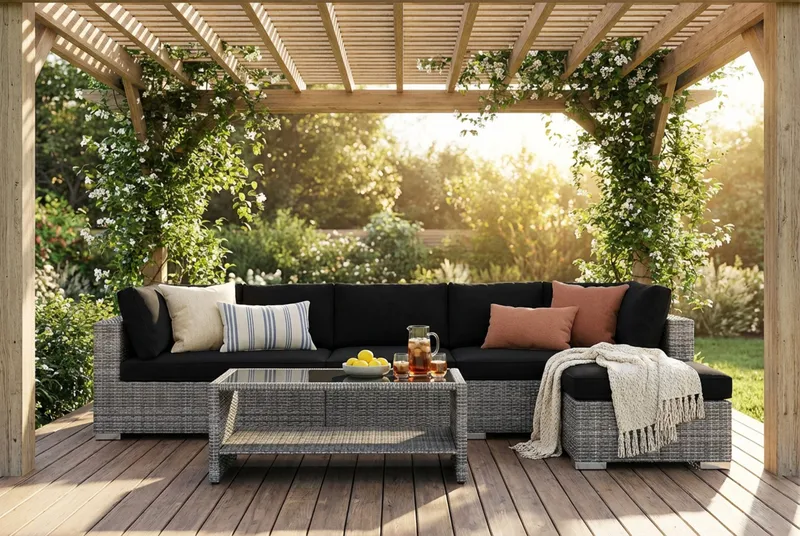 Bahamas utendørs divansofa 6-seters med vendbar divan og bord med hylle - Grå - Hagemøbler & utemiljø - Loungemøbler - Loungegrupper