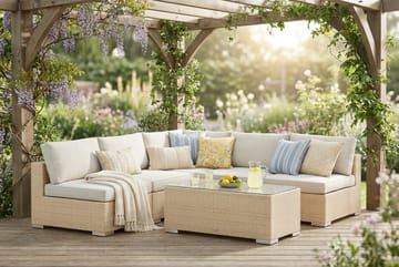 Bahamas utendørs hjørnesofa 5-seters vendbar med åpen avslutning og bord - Beige - Hagemøbler & utemiljø - Loungemøbler - Loungegrupper