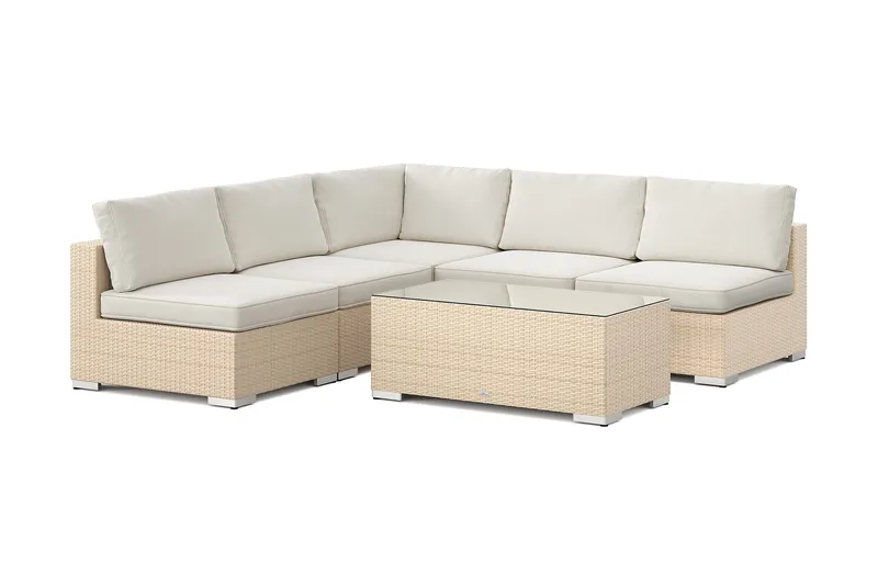 Bahamas utendørs hjørnesofa 5-seters vendbar med åpen avslutning og bord, Beige