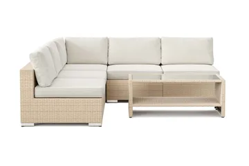 Bahamas utendørs hjørnesofa 5-seters vendbar med åpen avslutning og bord med hylle - Beige - Hagemøbler & utemiljø - Loungemøbler - Loungegrupper