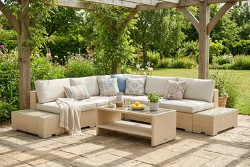 Bahamas utendørs hjørnesofa 5-seters vendbar med åpen avslutning og bord med hylle - Beige - Hagemøbler & utemiljø - Loungemøbler - Loungegrupper