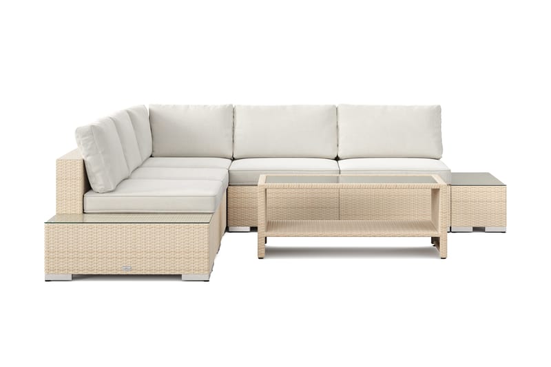 Bahamas utendørs hjørnesofa 5-seters vendbar med åpen avslutning og bord med hylle - Beige - Hagemøbler & utemiljø - Loungemøbler - Loungegrupper