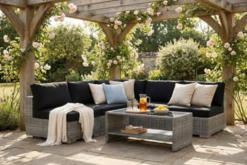 Bahamas utendørs hjørnesofa 5-seters vendbar med åpen avslutning og bord med hylle - Grå - Hagemøbler & utemiljø - Loungemøbler - Loungegrupper