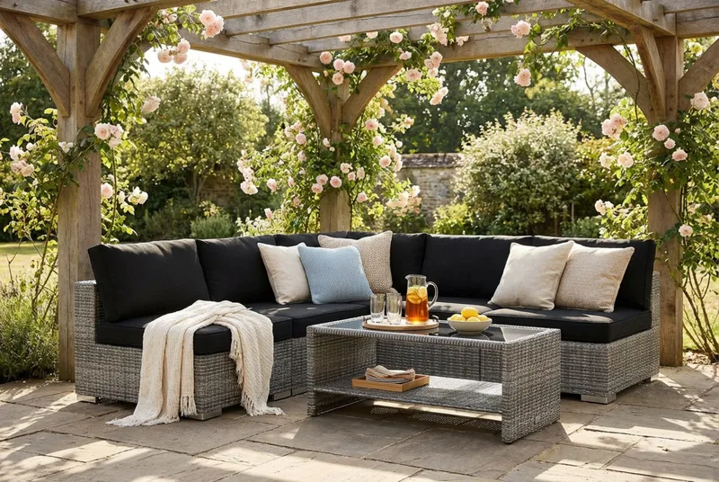 Bahamas utendørs hjørnesofa 5-seters vendbar med åpen avslutning og bord med hylle - Grå - Hagemøbler & utemiljø - Loungemøbler - Loungegrupper