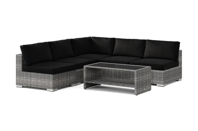 Bahamas utendørs hjørnesofa 5-seters vendbar med åpen avslutning og bord med hylle, Grå