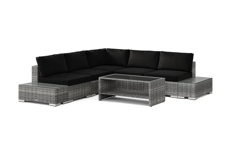 Bahamas utendørs hjørnesofa 5-seters vendbar med åpen avslutning og bord med hylle, Grå