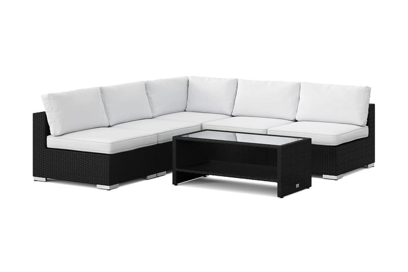 Bahamas utendørs hjørnesofa 5-seters vendbar med åpen avslutning og bord med hylle, Svart