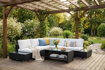 Bahamas utendørs hjørnesofa 5-seters vendbar med åpen avslutning og bord med hylle - Svart - Hagemøbler & utemiljø - Loungemøbler - Loungegrupper