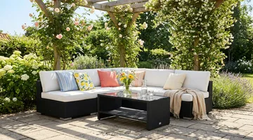 Bahamas utendørs hjørnesofa 5-seters vendbar med åpen avslutning og bord med hylle - Svart - Hagemøbler & utemiljø - Loungemøbler - Loungegrupper