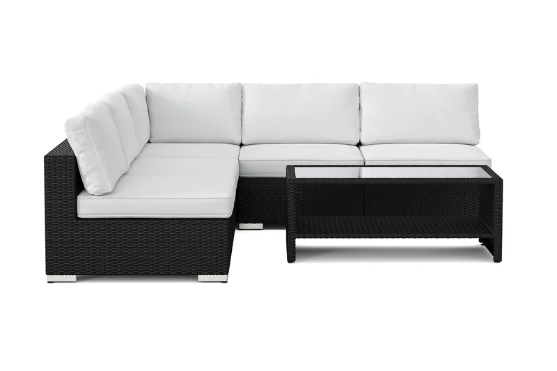 Bahamas utendørs hjørnesofa 5-seters vendbar med åpen avslutning og bord med hylle - Svart - Hagemøbler & utemiljø - Loungemøbler - Loungegrupper