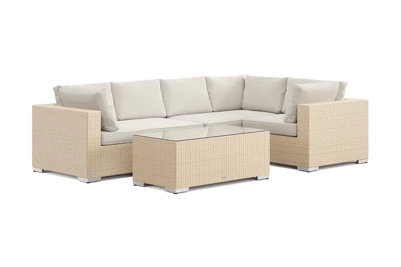 Bahamas utendørs hjørnesofa 5-seters vendbar med bord, Beige
