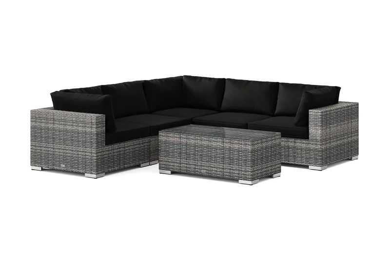 Bahamas utendørs hjørnesofa 5-seters vendbar med bord, Grå