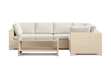 Bahamas utendørs hjørnesofa 5-seters vendbar og bord med hylle - Beige - Hagemøbler & utemiljø - Loungemøbler - Loungegrupper
